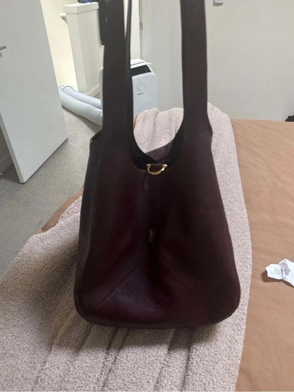 Chloe Dark Maroon Balloon Bag in Grained Leather